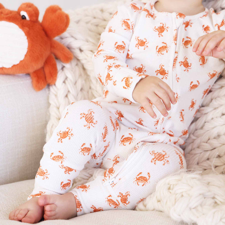 crab pajama romper for babies and toddlers 