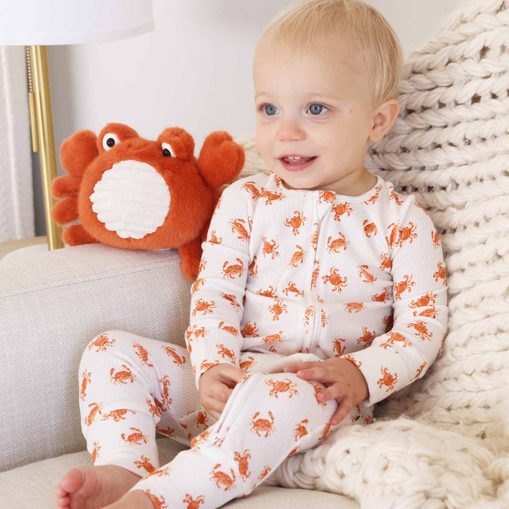 crab pajama romper made from bamboo
