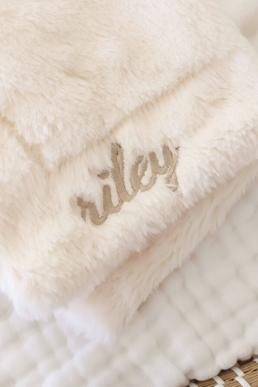 white script font embroidered bunny for babies 