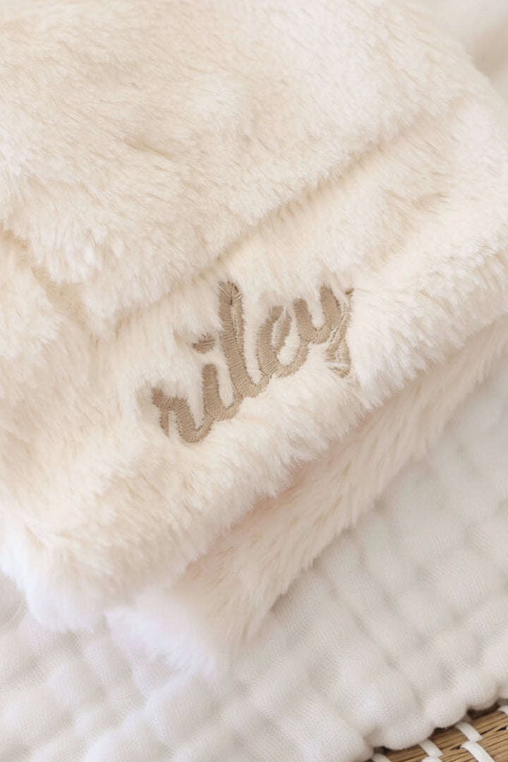white script font embroidered bunny for babies 