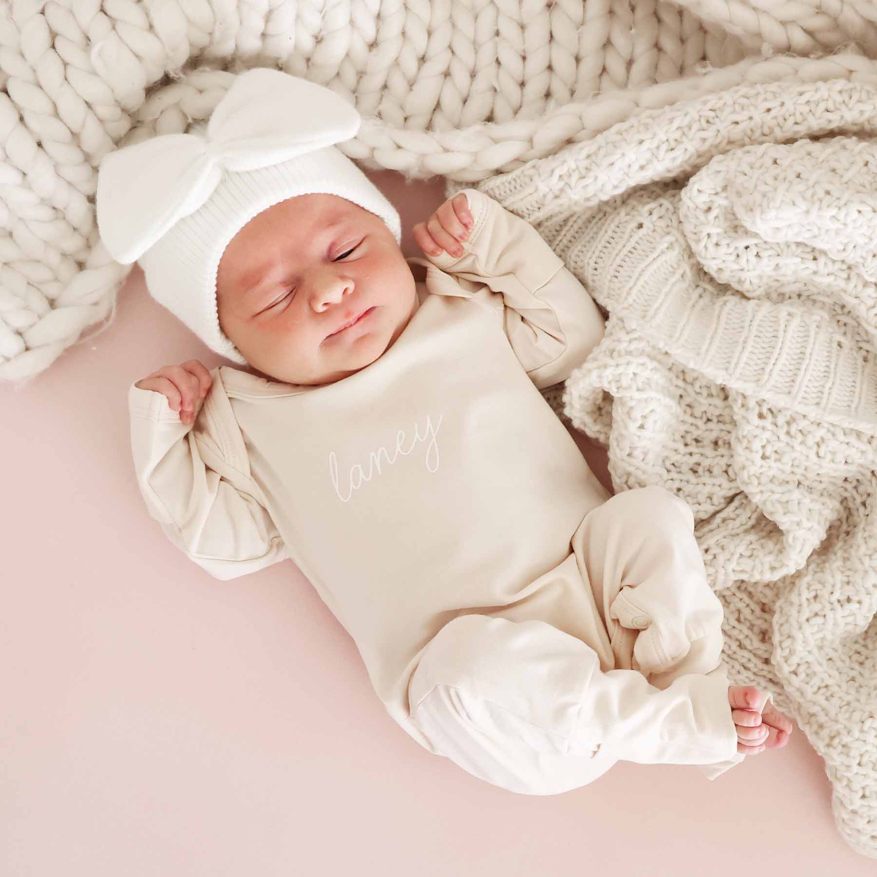 Personalized Full Length Snap Romper | Soft Cream