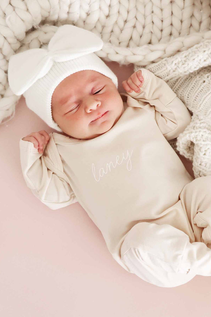 cream personalized snap romper for newborns
