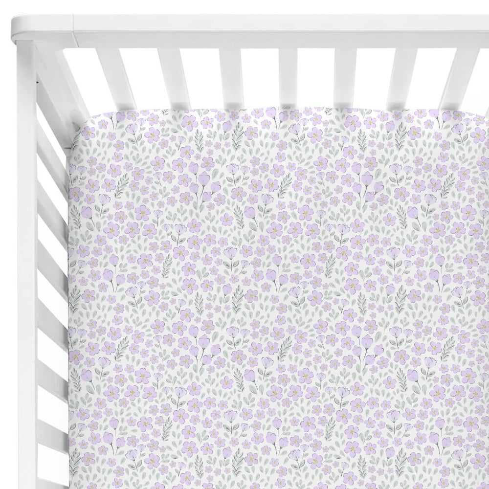 lilac meadow crib sheet for girls 