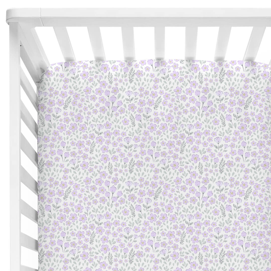 lilac meadow crib sheet for girls 