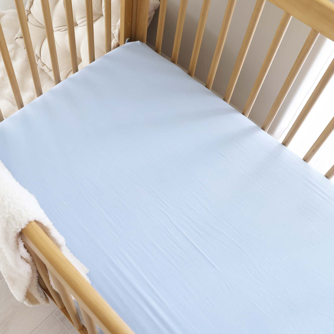 light blue solid crib sheet for boys 
