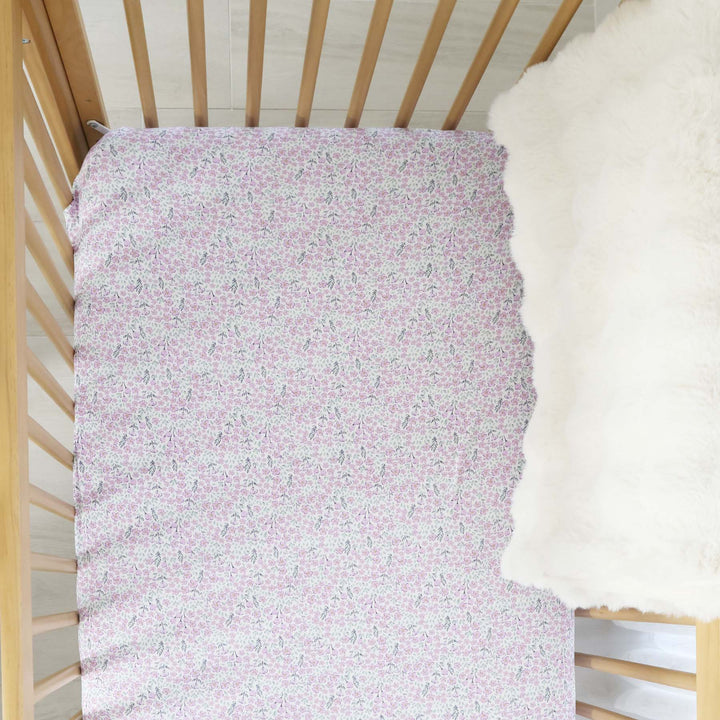 dainty purple floral crib sheet for baby girls 