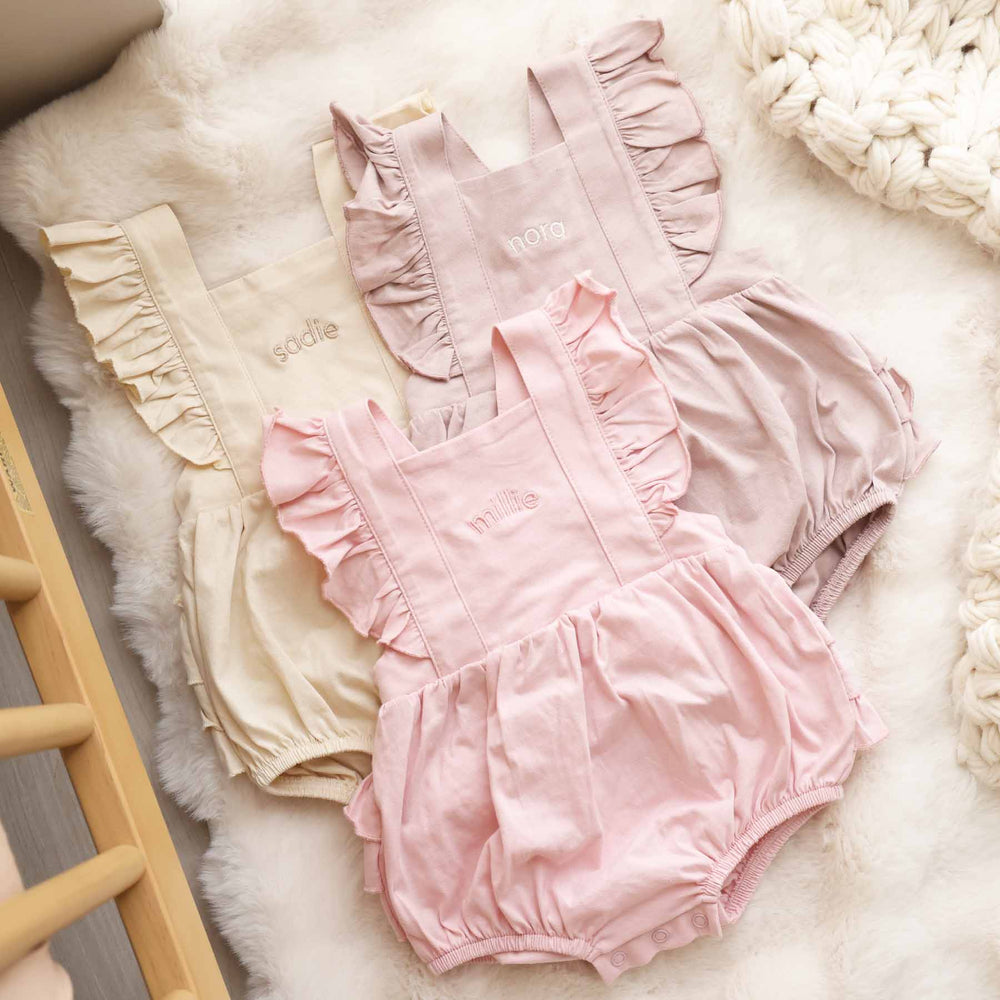 personalized cross bubble rompers for girls 
