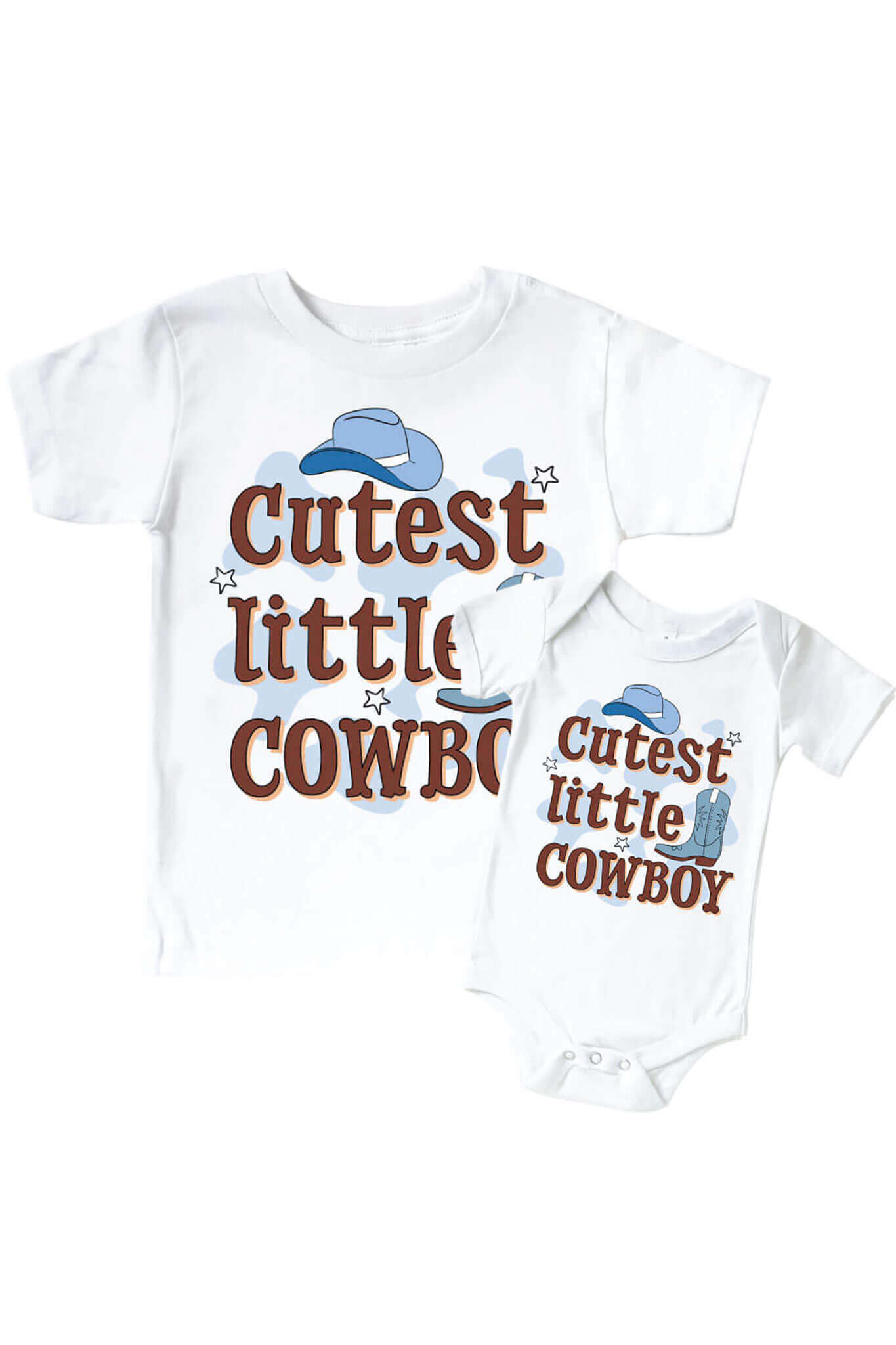 Cutest Little Cowboy Graphic Bodysuit & Kids Tee | White