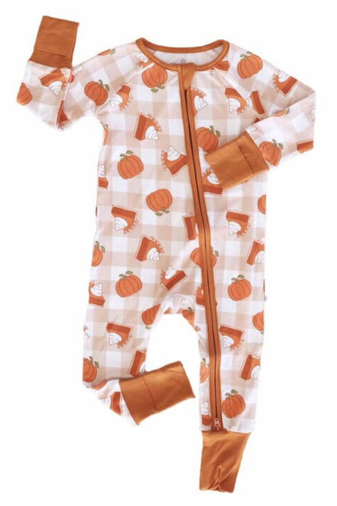Caden Lane pie and pumpkin pajama romper for toddlers