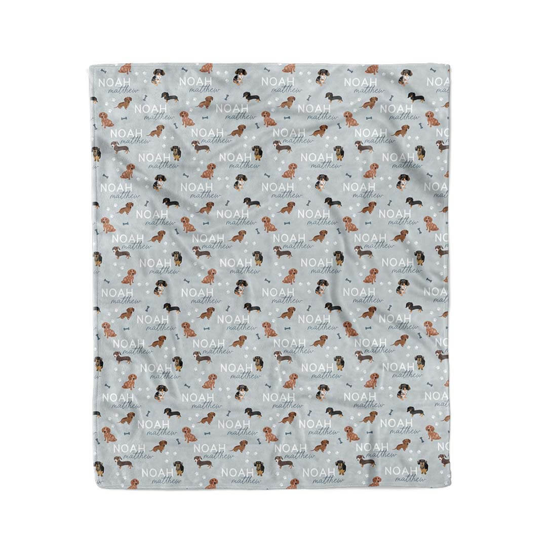 blue personalized kids blanket dachsunds 