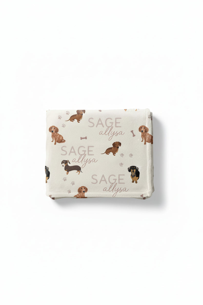 personalized kids blanket neutral with dachsunds 