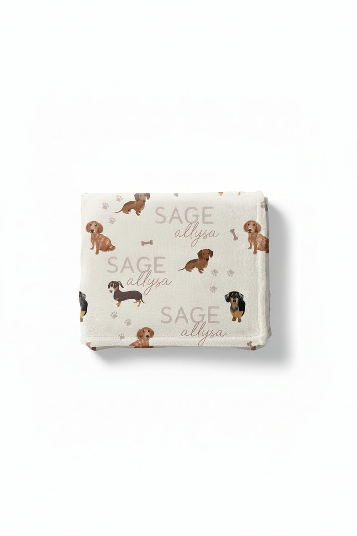 personalized kids blanket neutral with dachsunds 