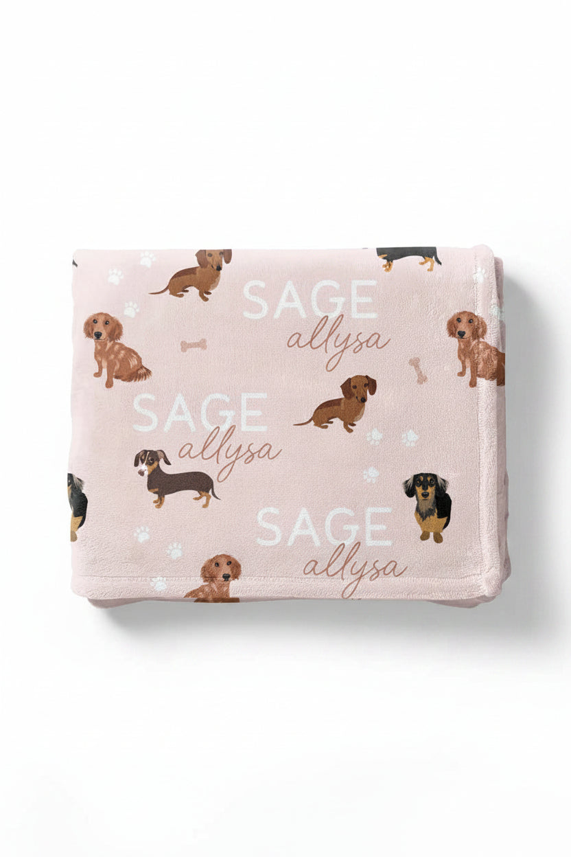 dachsund personalized kids blanket pink