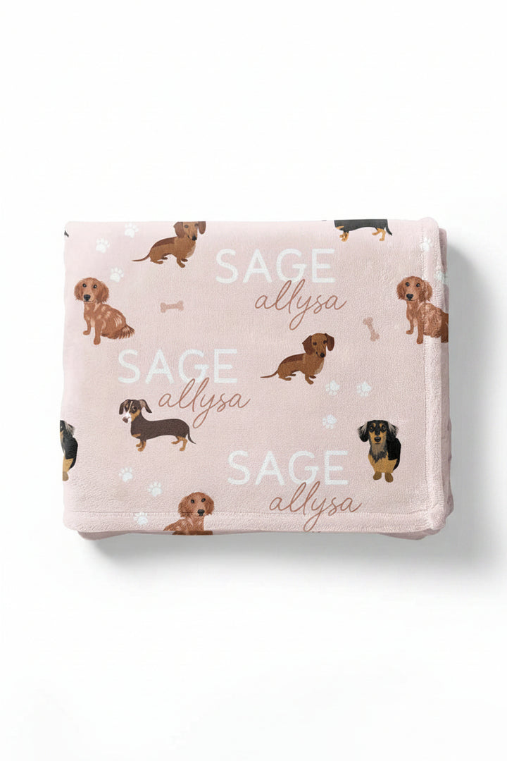 dachsund personalized kids blanket pink