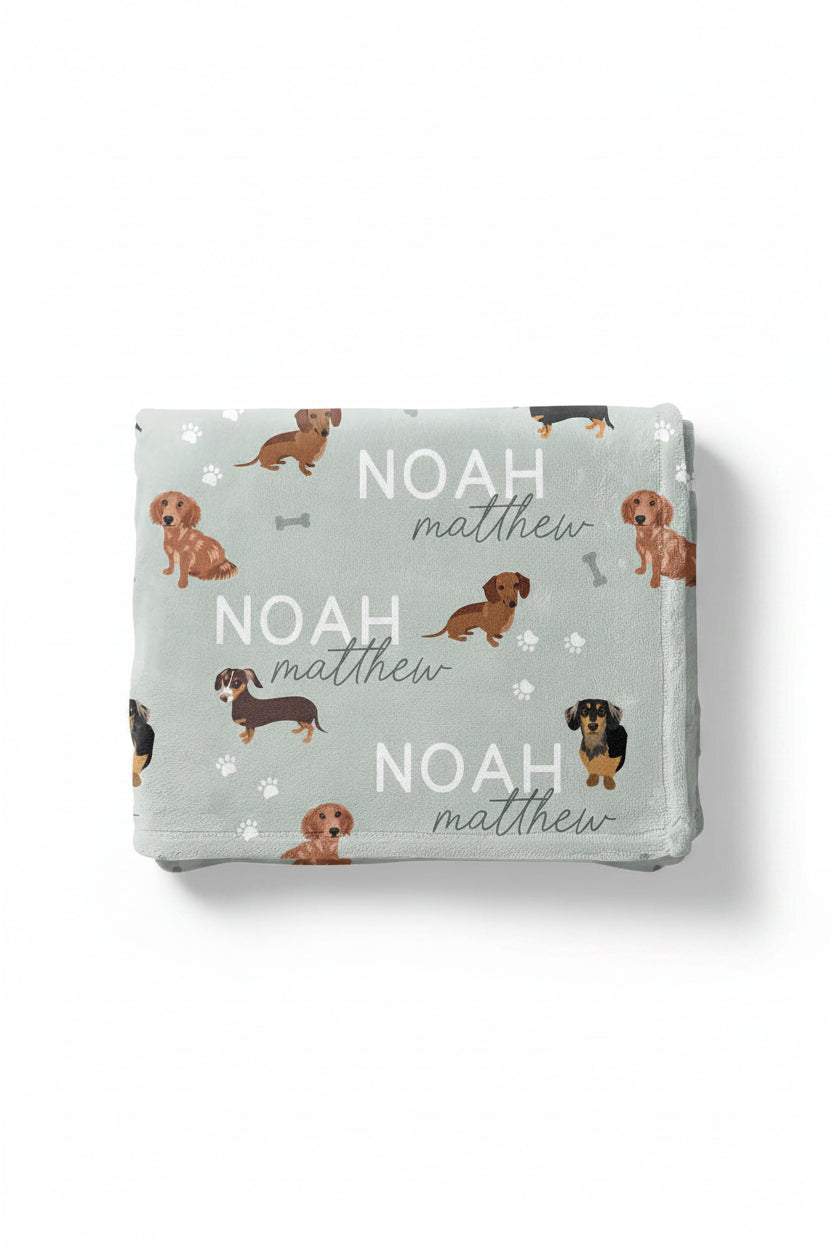 sage personalized kids blanket dachsunds 