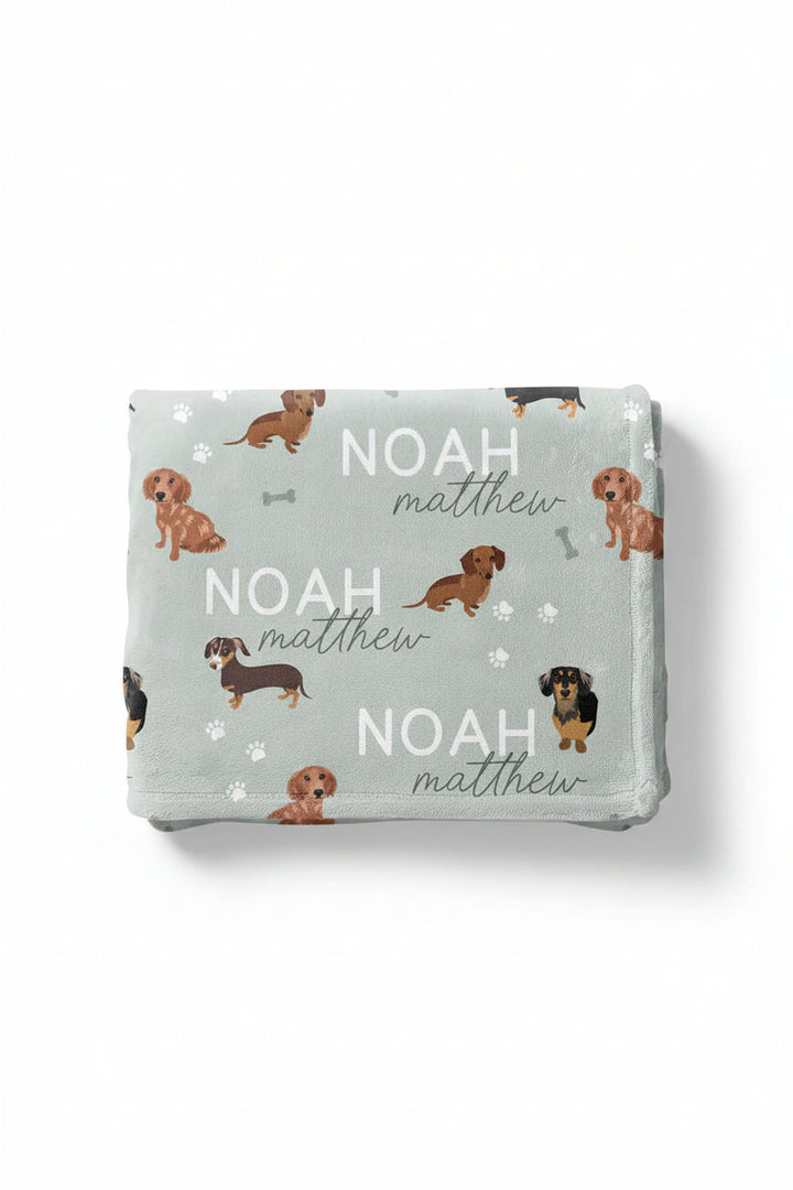 sage personalized kids blanket dachsunds 