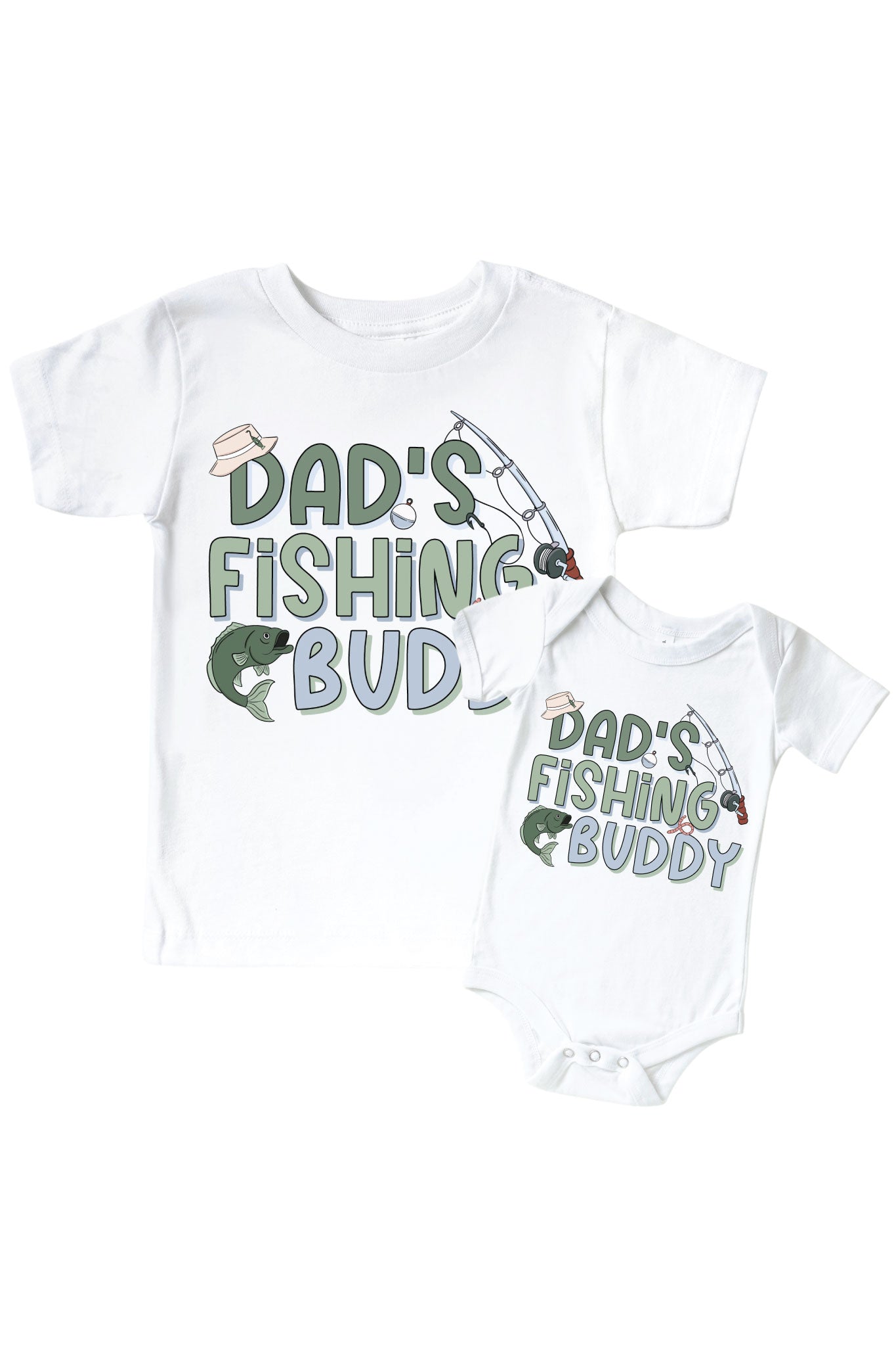 Dad's Fishing Buddy Graphic Bodysuit & Kids Tee | White