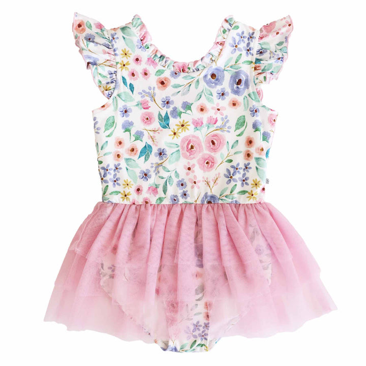vintage floral print ballet leotards with pink tutu for little girls