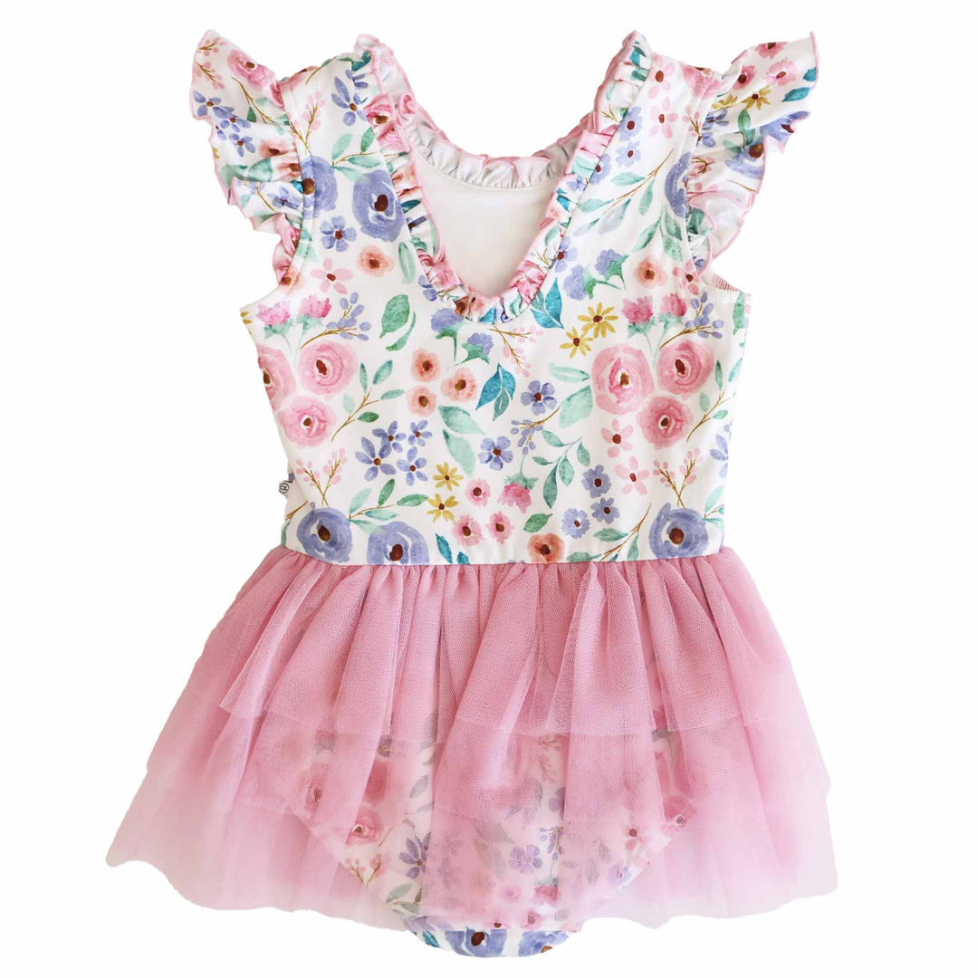 vintage floral print ballet leotards with pink tutu for little girls