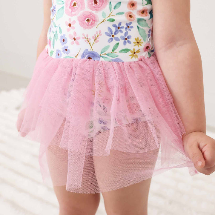 vintage floral print leotards withpink ballet tutu for girls