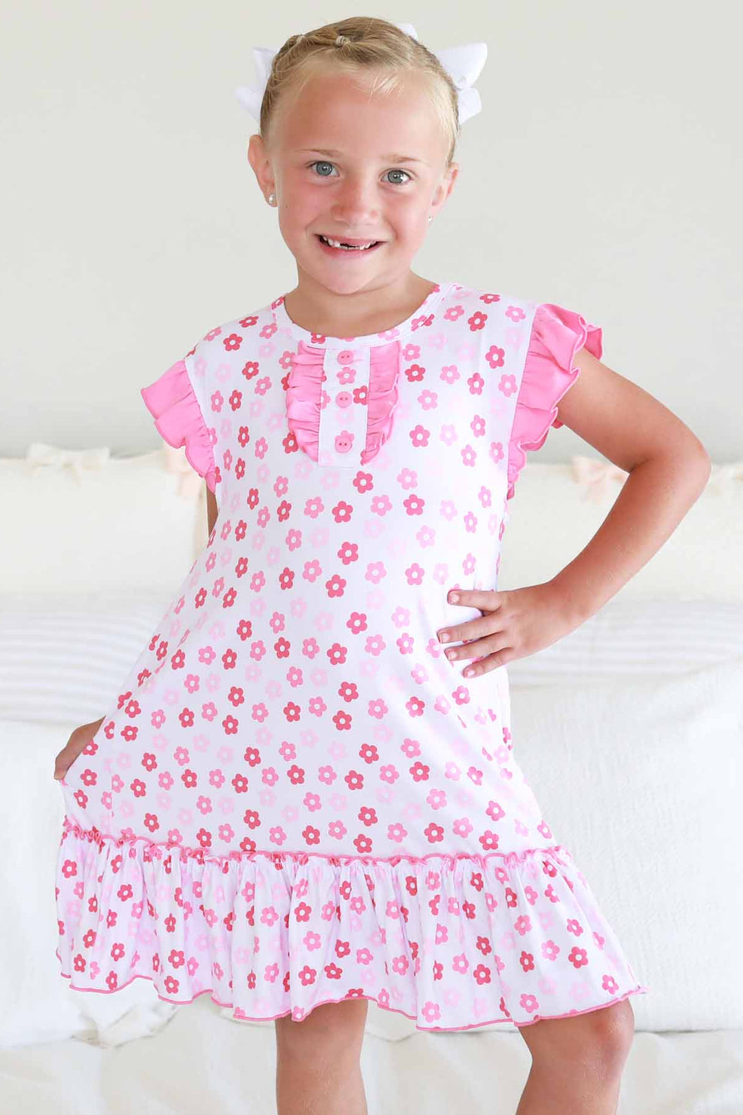 flowy nightgown for girls with pink flowers 