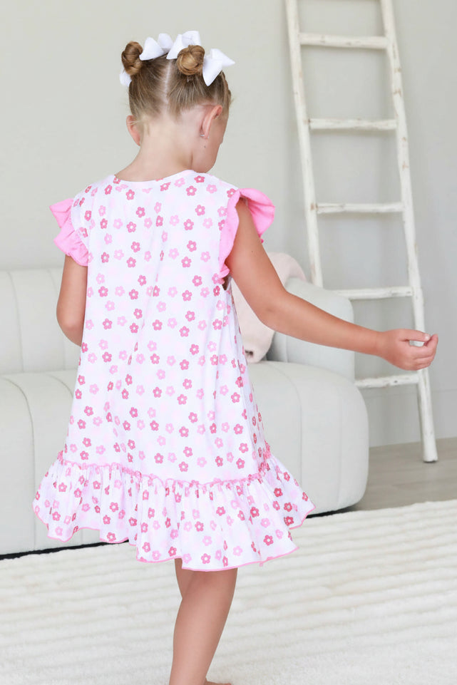 pink and white daisy ruffle sleeve nightgown for girls 