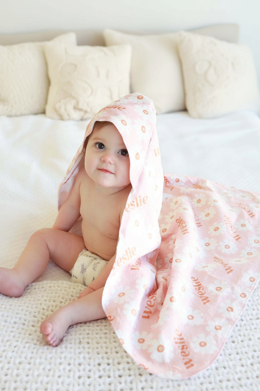 personalized hooded baby towel for kids with flowers