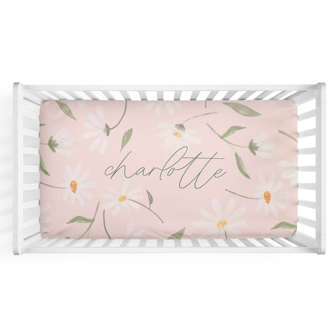 sweet daisy in blush personalized crib sheet 