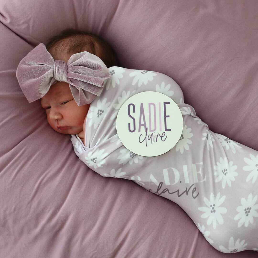 daisy personalized swaddle purple 