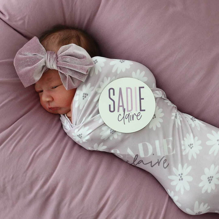 daisy personalized swaddle purple 
