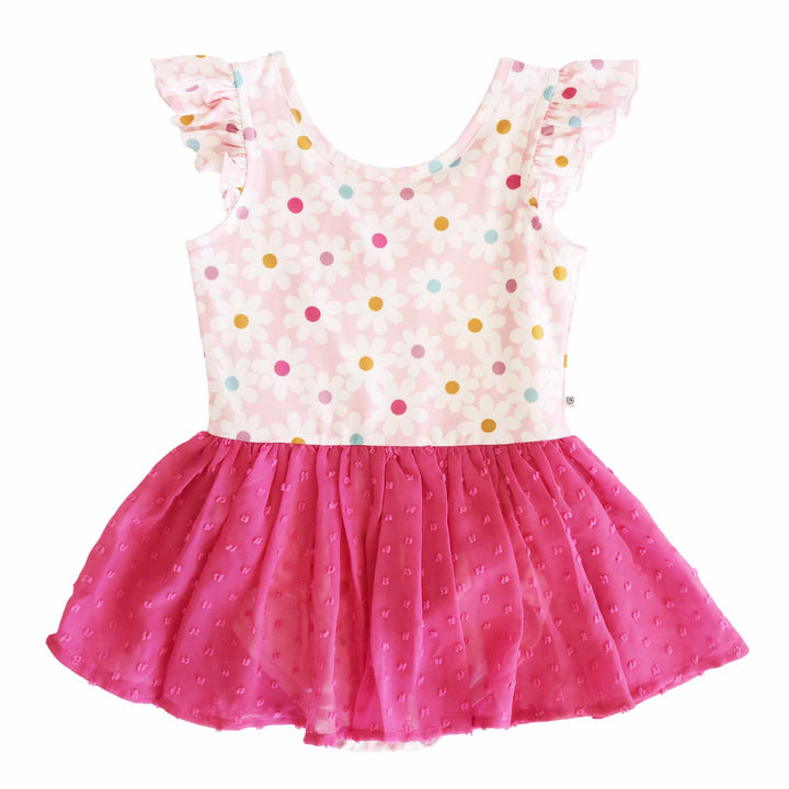 pink pop floral print ballet leotards with tutu for little girls