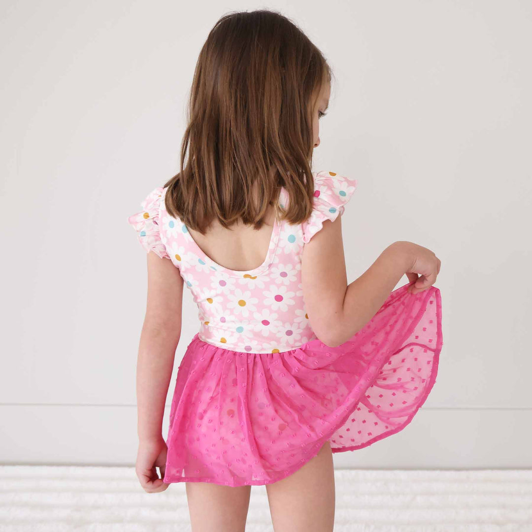 girls daisy print leotard with pink tutu