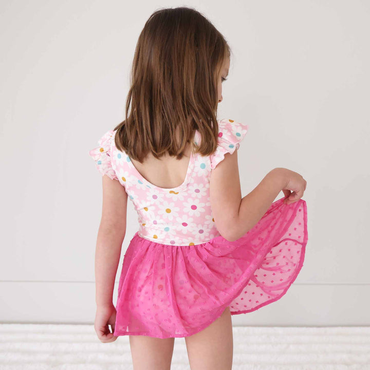 girls daisy print leotard with pink tutu