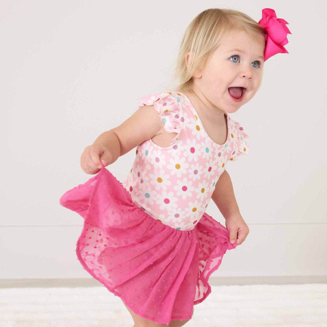 pink daisy print ballerina leotards with tutu for girls