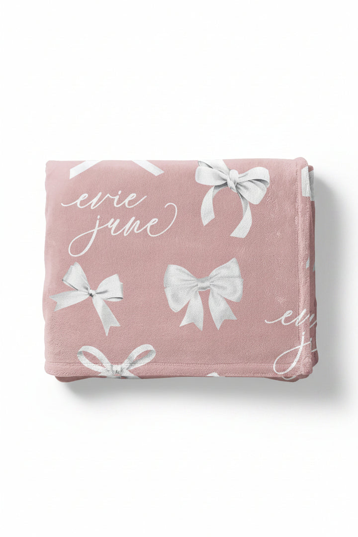 dark mauve personalized bow blanket for girls 