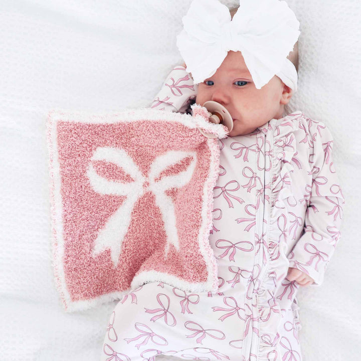 dark pink bow lovey for babies 