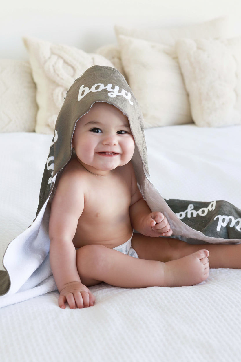 dark green personalized hooded towel for babies 