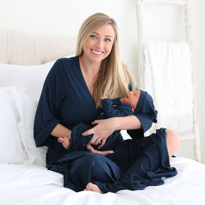 maternity robe solid dark navy bamboo 