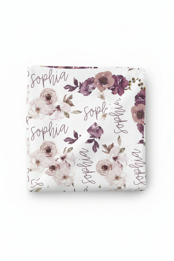 purple floral personalized swaddle blanket 