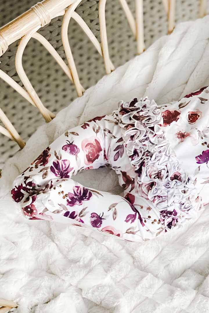 zipper footie with ruffles purple floral