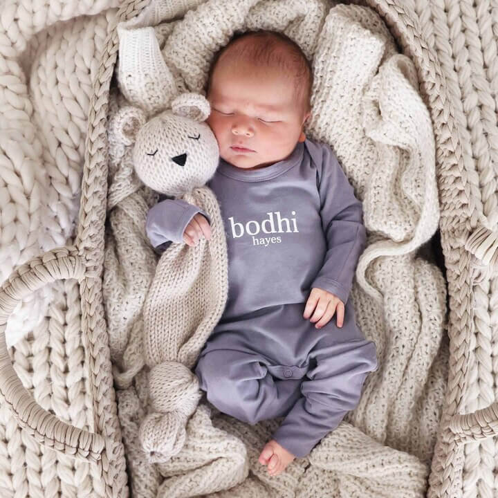 denim personalized long sleeve romper newborn boy outfit