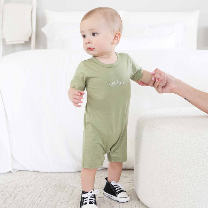 desert sage embroidered snap romper for boys 