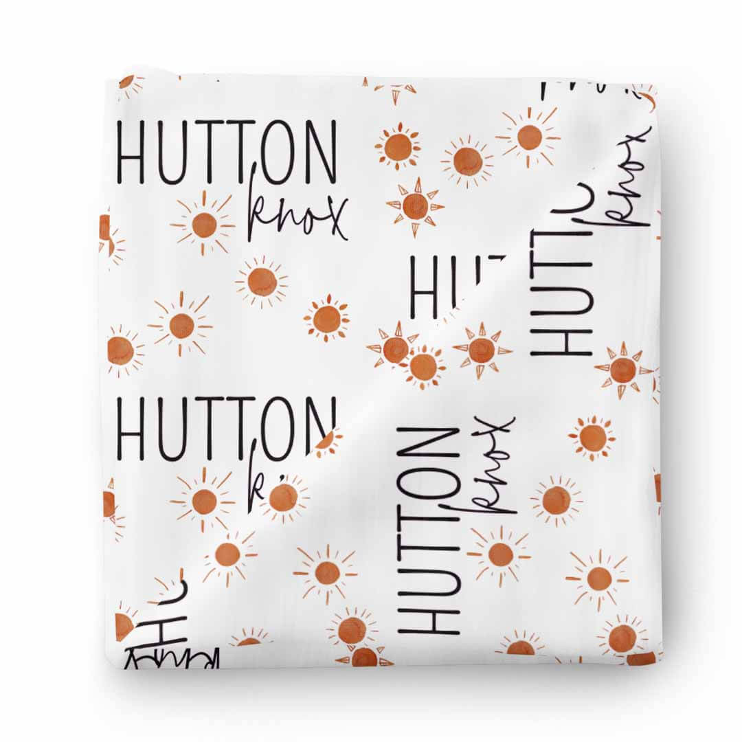 orange sun printed personalized swaddle blanket 