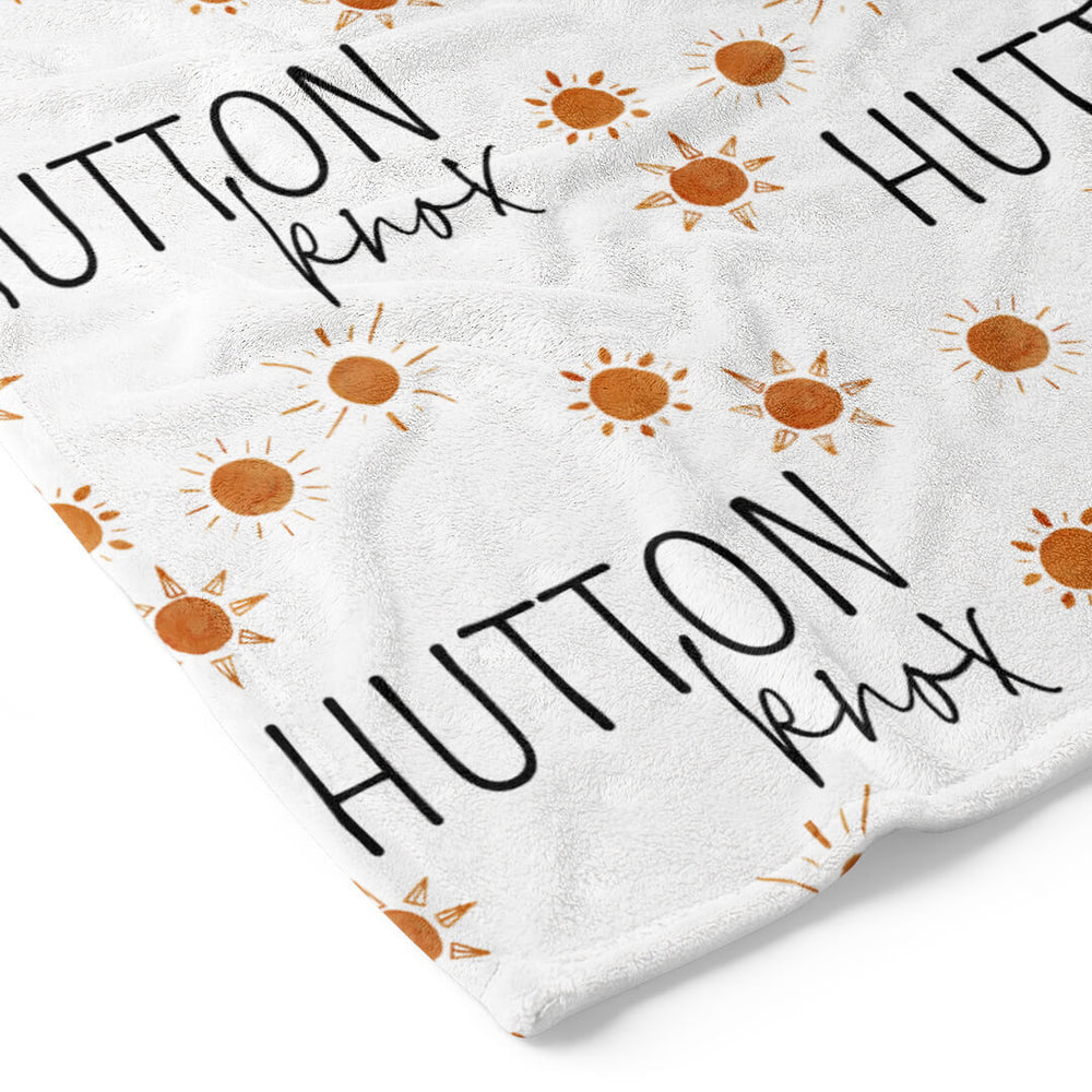 personalized toddler blanket orange suns 