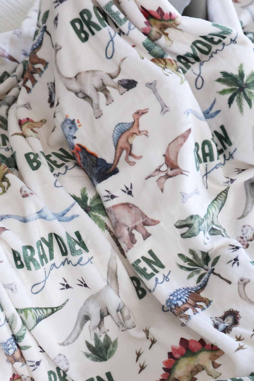 kids personalized blanket with dinosaurs 