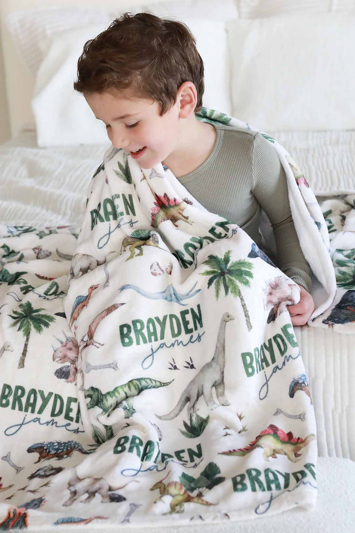 personalized dinosaur blanket for boys 