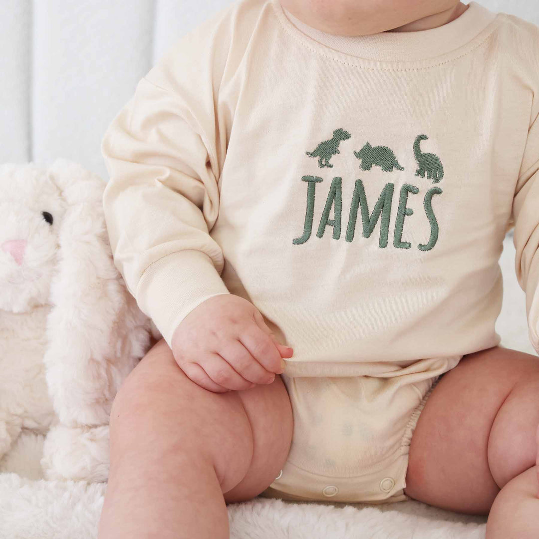 baby boy dinosaur embroidered bubble romper for babies 