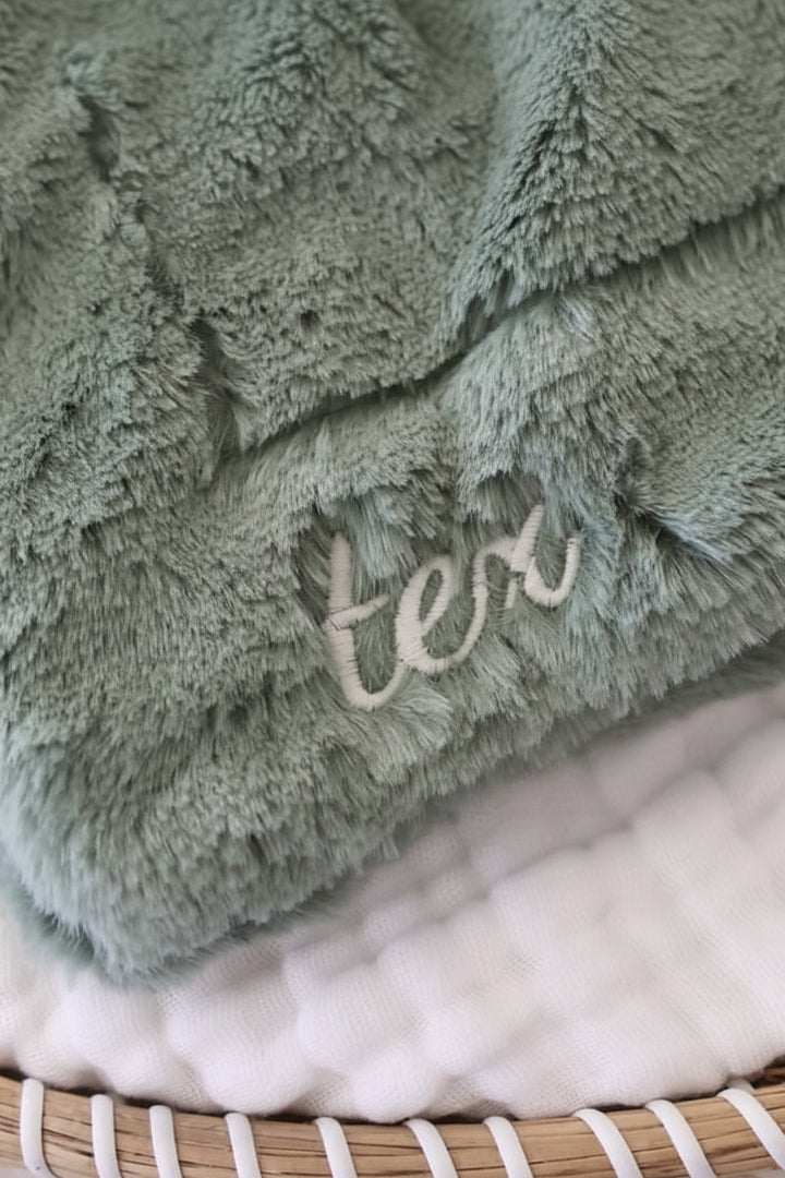 embroidered dinosaur lovey in script font 