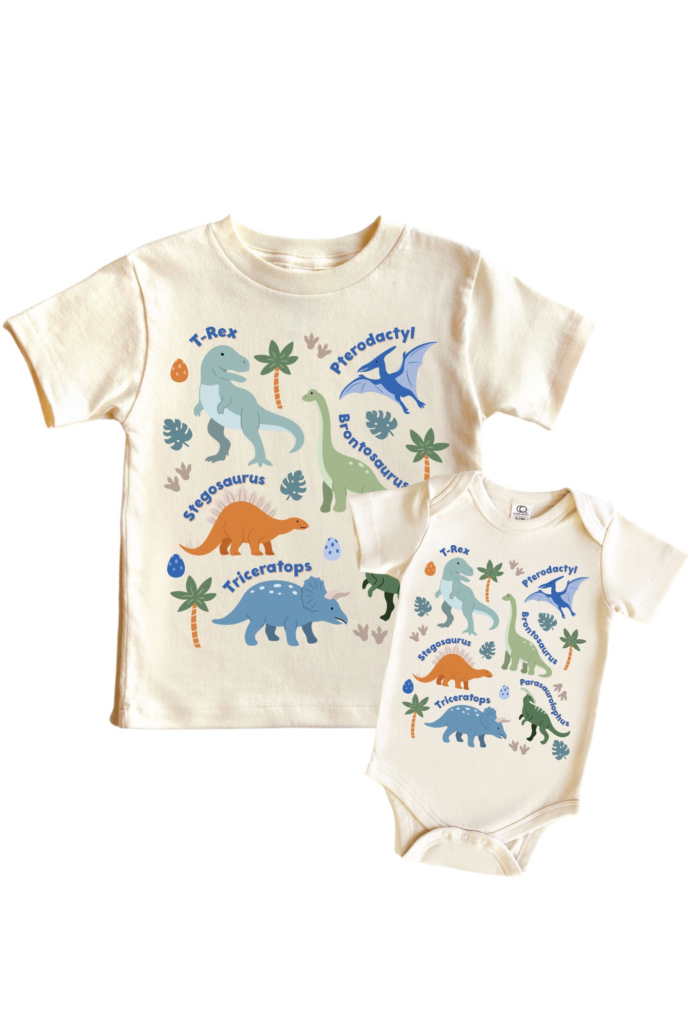 Dino Names Neutral Graphic Bodysuit & Kids Tee | Natural