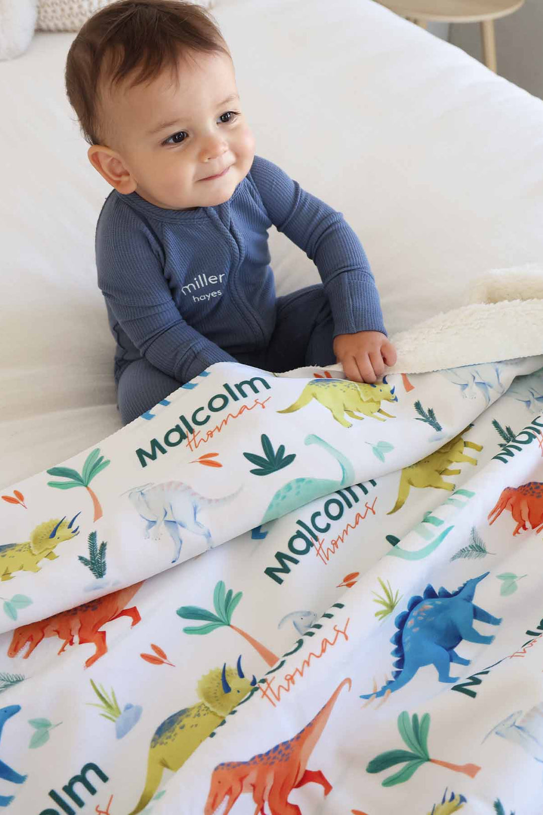 prehistoric world dino sherpa blanket for boys personalized with name 